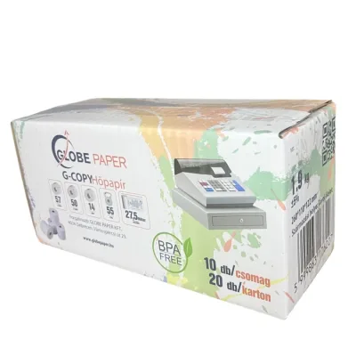 57*50 mm ( 55 gr) 14-17mm core 48 gr. 27,5 méter PÉNZTÁRGÉP szalag EGYEDI 20 ROLL/ DOBOZ kiszereléssel